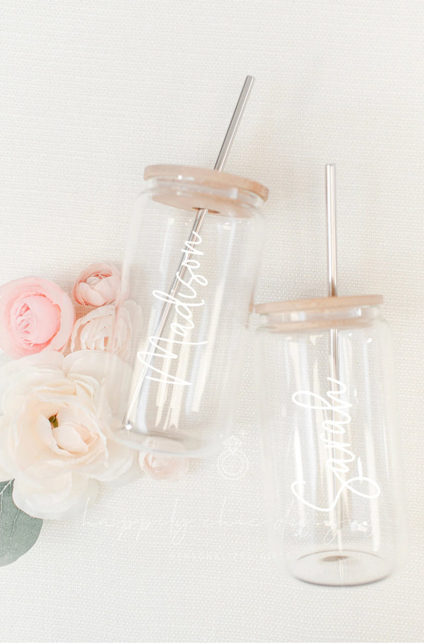 Personalized Iced Coffee Glass Tumbler with Lid & Straw