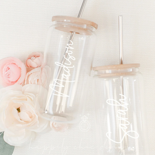 Customized Sublimation Glass Tumbler, Frosted Glass Tumbler, Iced Coffee  Tumbler, Bridesmaid Gift, Bachelorette Party Gift Glass Cup 