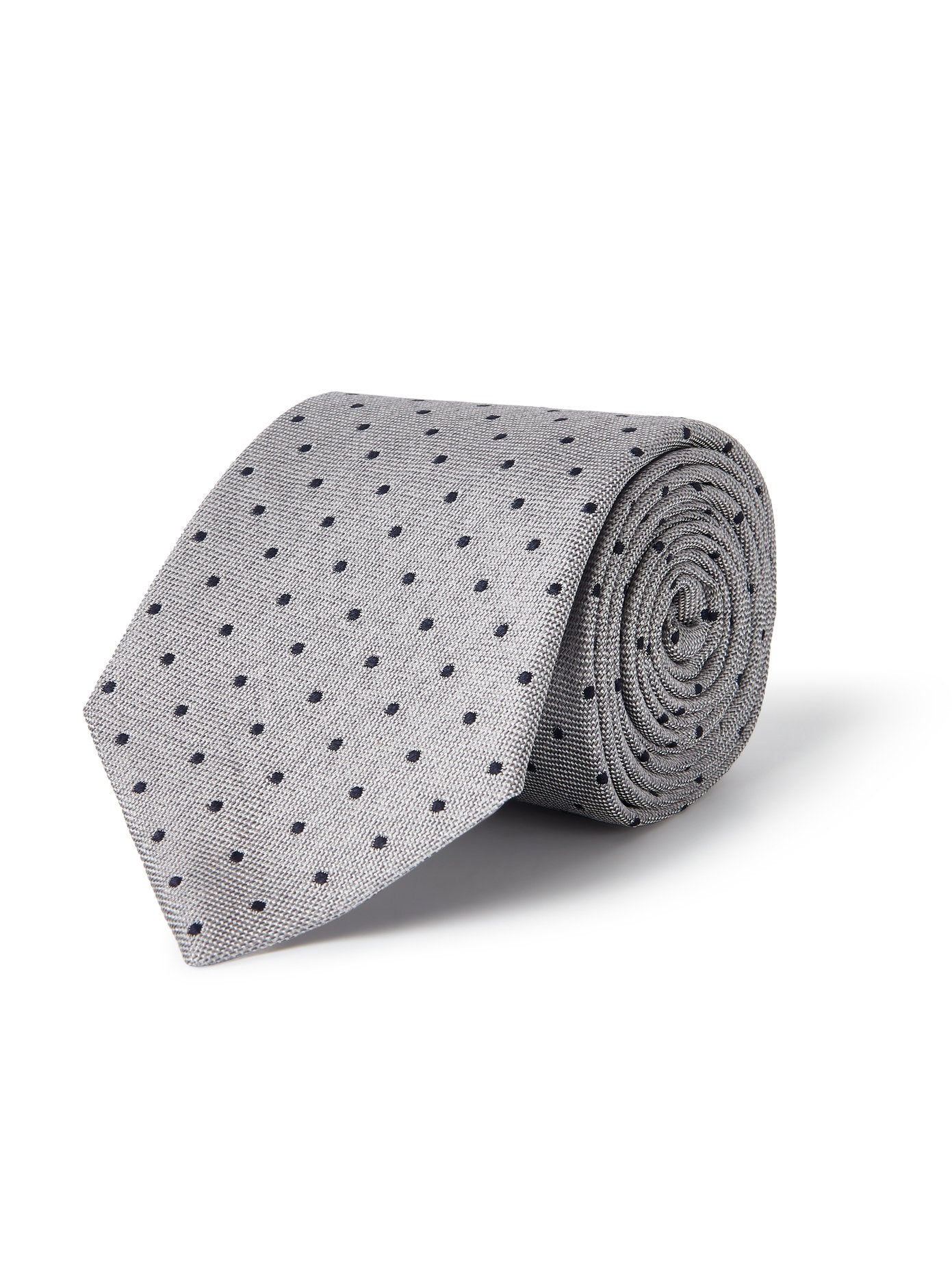 Classic Silk Spot Tie Silver Navy | Kilgour Tailoring Savile Row