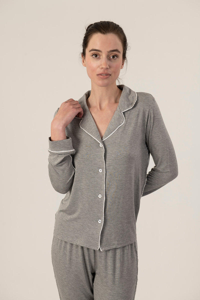 Essential slimming long pajama set in grey – Aspen Dream