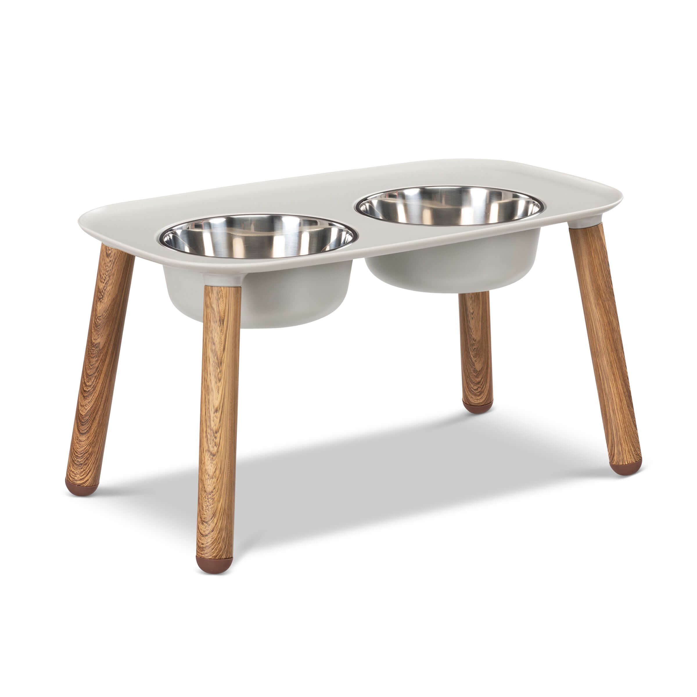 Elevated Double Dog Feeder with Stainless Bowls, Adjustable Height 3" to 10", Faux Wood Legs