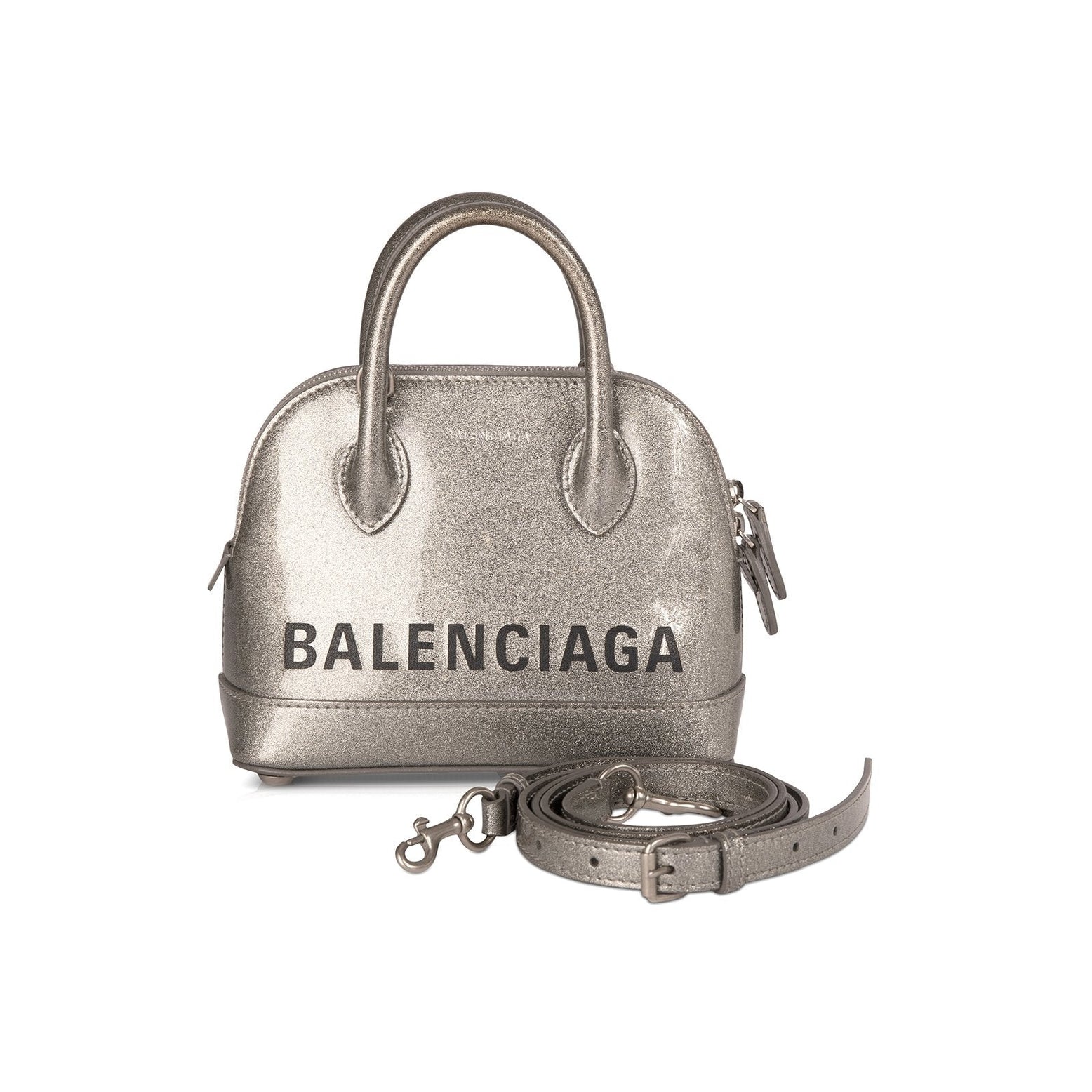 Balenciaga Ville Medium Top Handle Bag Black Small Grain Calfskin White Logo