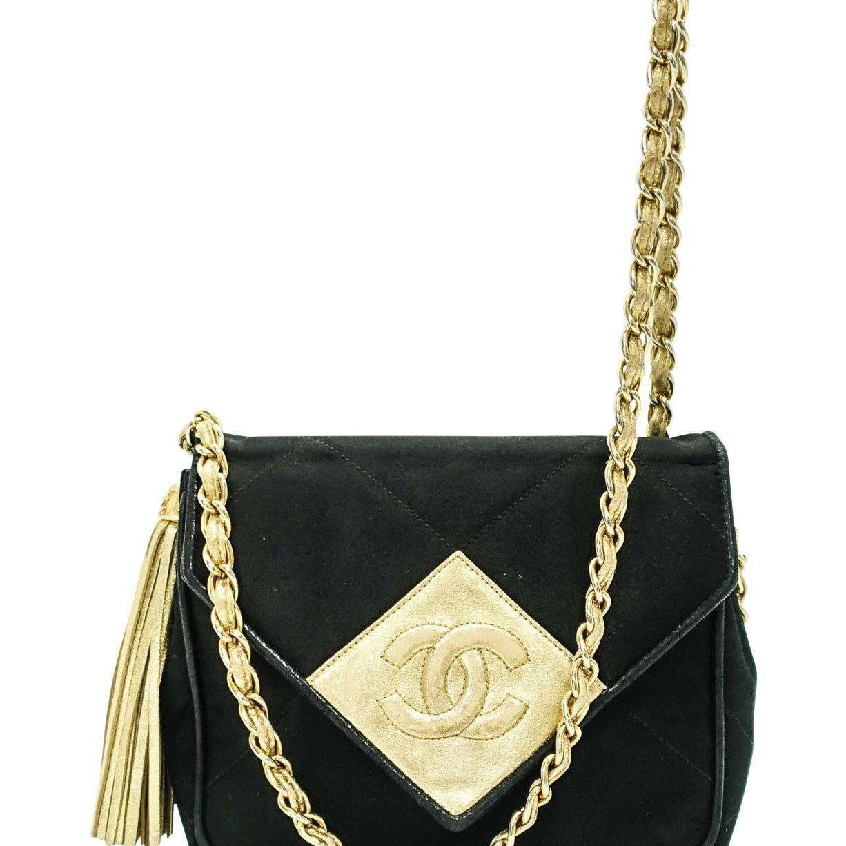 Chanel Satin Black and Gold Tassel Evening Bag — Oliver Jewellery