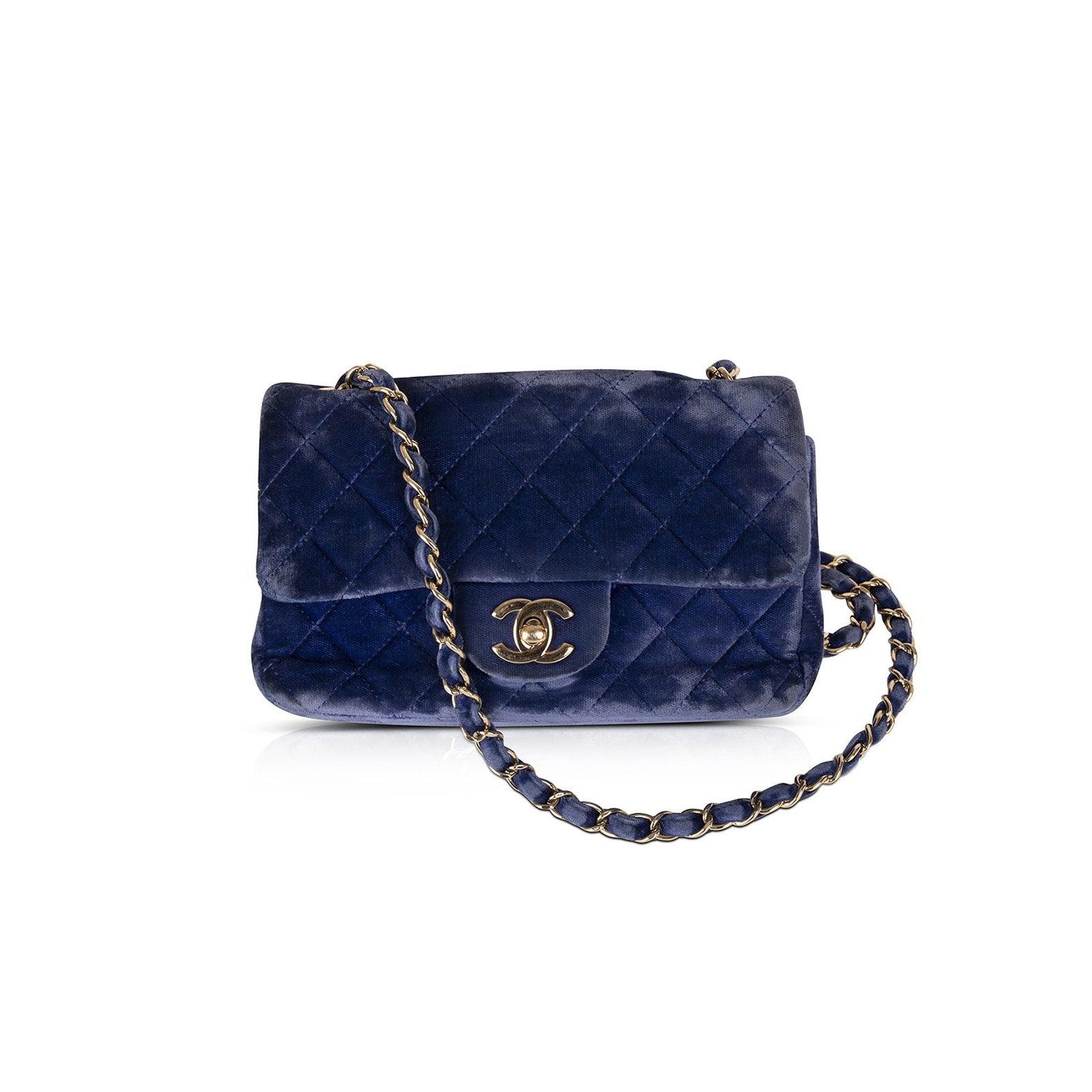 chanel bag blue velvet