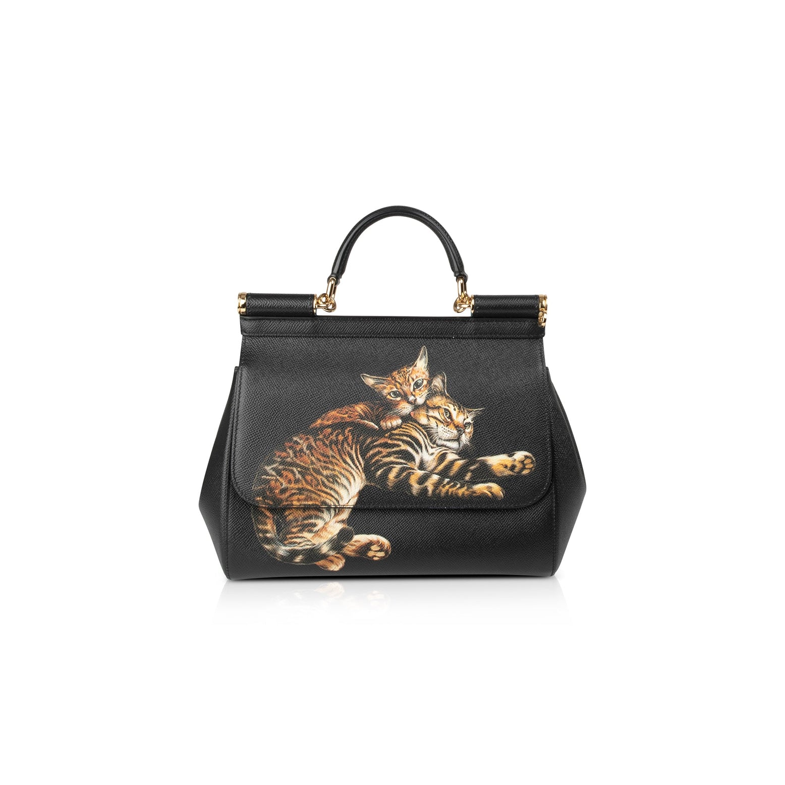 Dolce & Gabbana Medium Bengal Cat Print Leather Sicily Bag