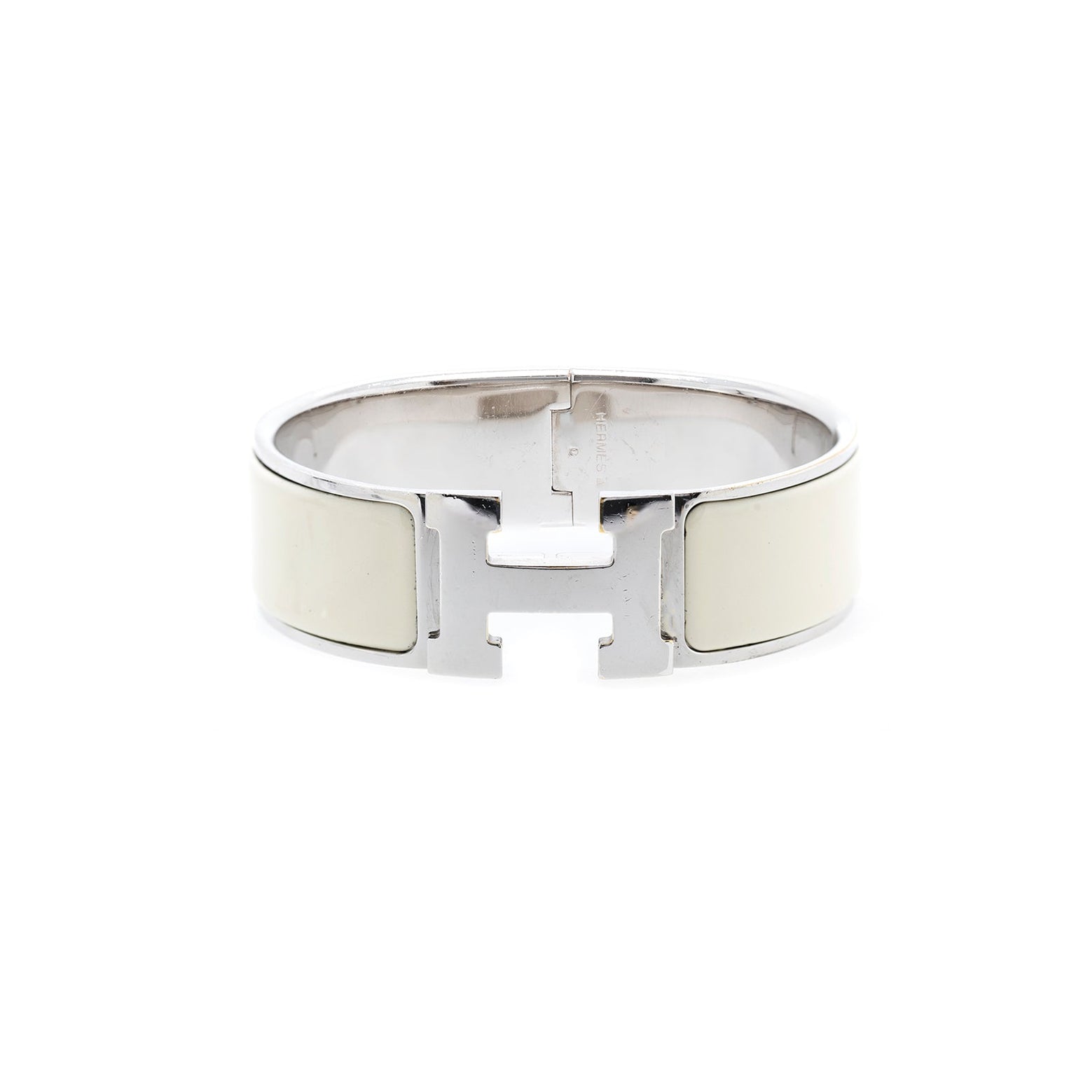 Hermes Narrow Clic H Bracelet in Craie and Silver  I MISS YOU VINTAGE