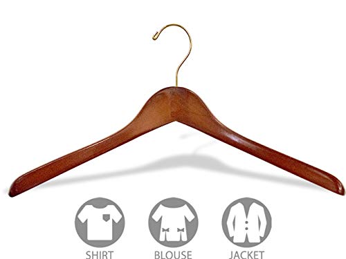 Curved Wooden Top Hanger with Mahogany Finish and Brass Hardware (Box ...