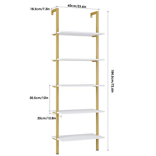 Industrial Bookacase 5 Tier Ladder Shelf Against Wall, 72.6 Inches Dis ...