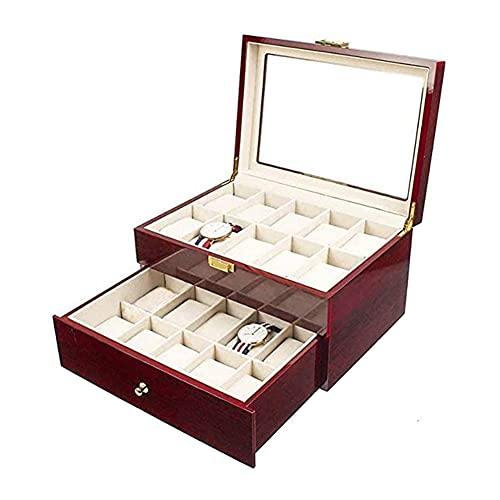 FOSINZ 20-Slot Watch Box Organizer, Dual Layers Elegant Wooden Watch C ...