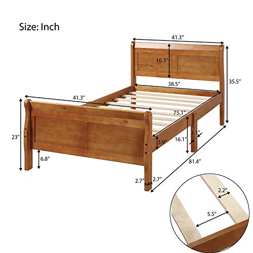 Wood Bed with Headboard/Footboard,Wood Twin Bed Frame for Child/Teenag ...