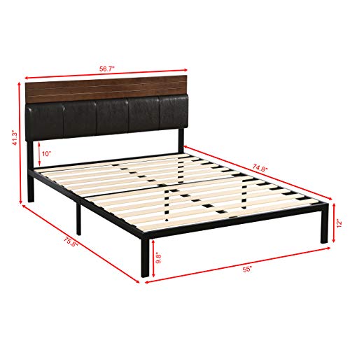 YALISI 12 Inch Platform Metal Bed Frame with Upholstered Headboard/Mat ...