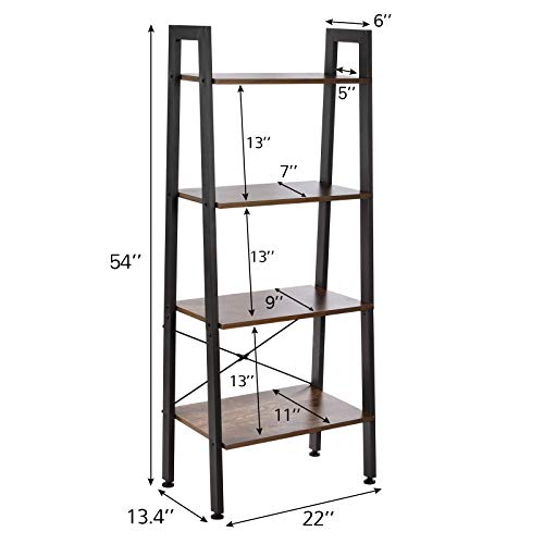 Houssem 4 Tier Ladder Bookshelf Industrial Bookcase Wood Shelves with ...