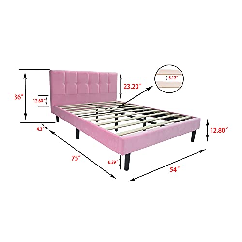 Full Size Upholstered Premium Platform Bed Frame with Button Tufted He ...