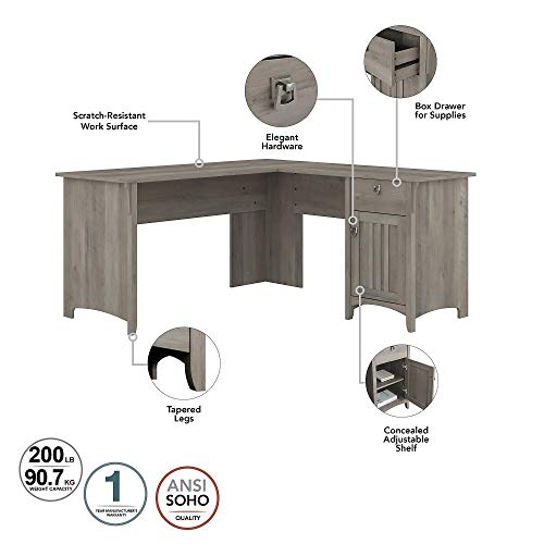 Bush Furniture Salinas L Shaped Desk with Storage, 60W, Driftwood Gray ...