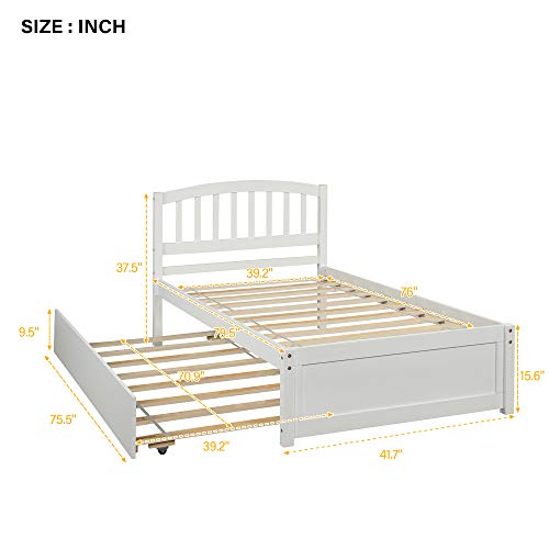 Merax Solid Wood Twin Size Platform Bed with Trundle, Wooden Bed Frame ...