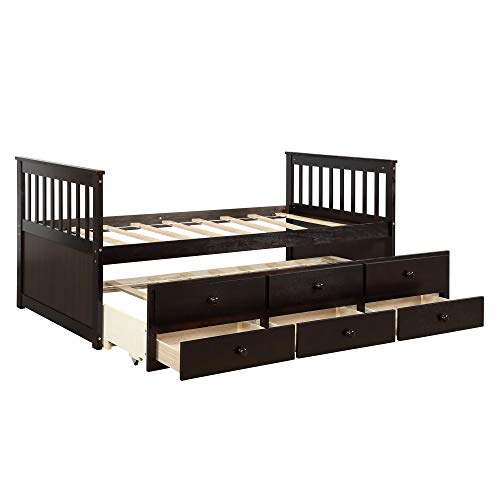 Merax Solid Wood Bunk Bed Daybed No Box Spring Needed with Guardrails ...