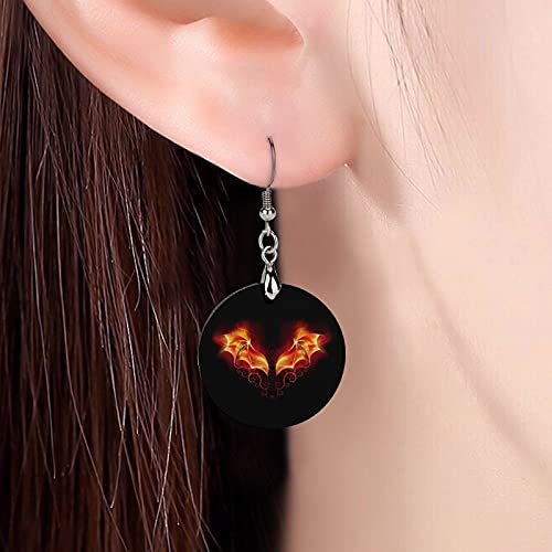 Burning Wings of Fiery Dragon with Spiked Round Wooden Earrings Pendant Personality Dangle For Women