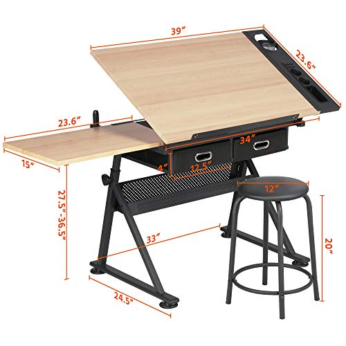 Topeakmart Height Adjustable Drafting Table Drawing Desk Tiltable Tabl ...