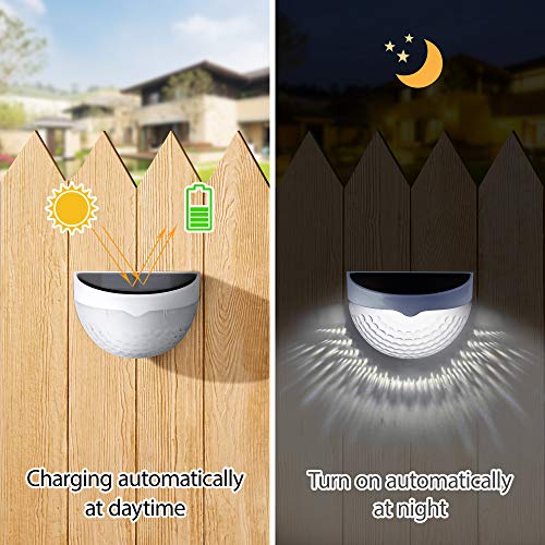 GIGALUMI 4 Pack Solar Fence Lights, Deck Lights Solar Powered Outdoor Waterproof Fence Lighting for Fence Deck Step Stair Post Wall (White)