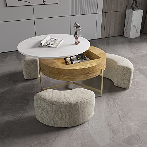 MGH Round Coffee Table,Lift-Top Wood Coffee Table Lifts up with Storag ...