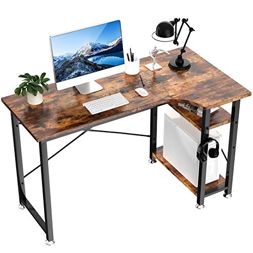 L Shaped Computer Desk, Office Desk with Storage Shelf 47'' Industrial Gaming Desk Modern Corner Desk Small Wood Writing Desk PC Laptop Study Table Workstation for Home Office （Vintage）