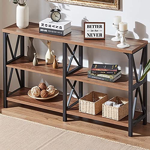 IBF Rustic Console Table, Industrial Wood and Metal Sofa Table, Hallway Entry Table for Home Living Room, Barnwood Foyer Accent Entryway Table with Retro Vintage Storage Shelf, 47 Inch