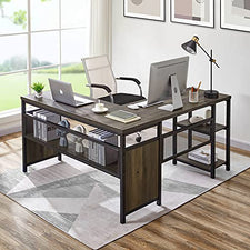 FATORRI L Shaped Computer Desk, Industrial Home Office Desk with Shelv ...