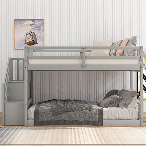 SOFTSEA Twin Over Twin Bunk Bed with Stairs and Storages for Kids Teen ...