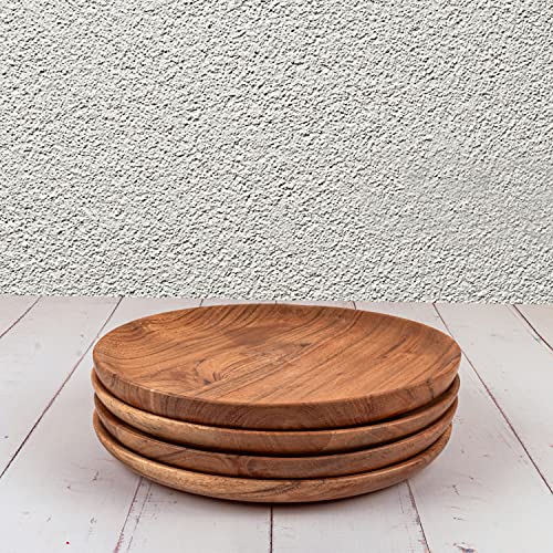 Samhita Acacia Wood Round Wood Plates Set of 4, Easy Cleaning & Lightw ...