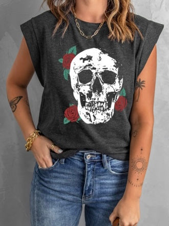  Skulls and Roses cute Graphic T-Shirt for women