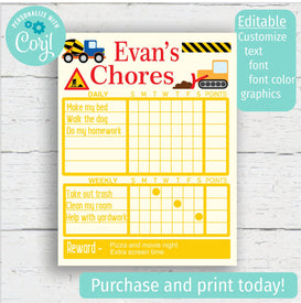 Daily - Weekly Transportation Chore Chart - Editable Digital Download –