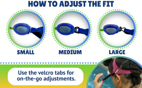 How to adjust the fit. Pictured goggles threaded through the goggles for on-the-go adjustmentsmall, hook loops for medium, and slip loop for large size. Use the velcro tabs