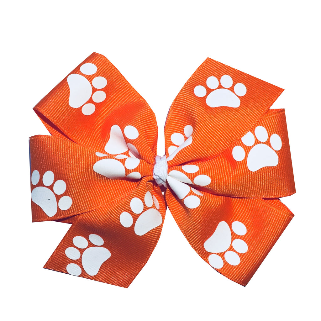 Extra Large 5 Clemson Orange Paw Print Pinwheel Hair Bow