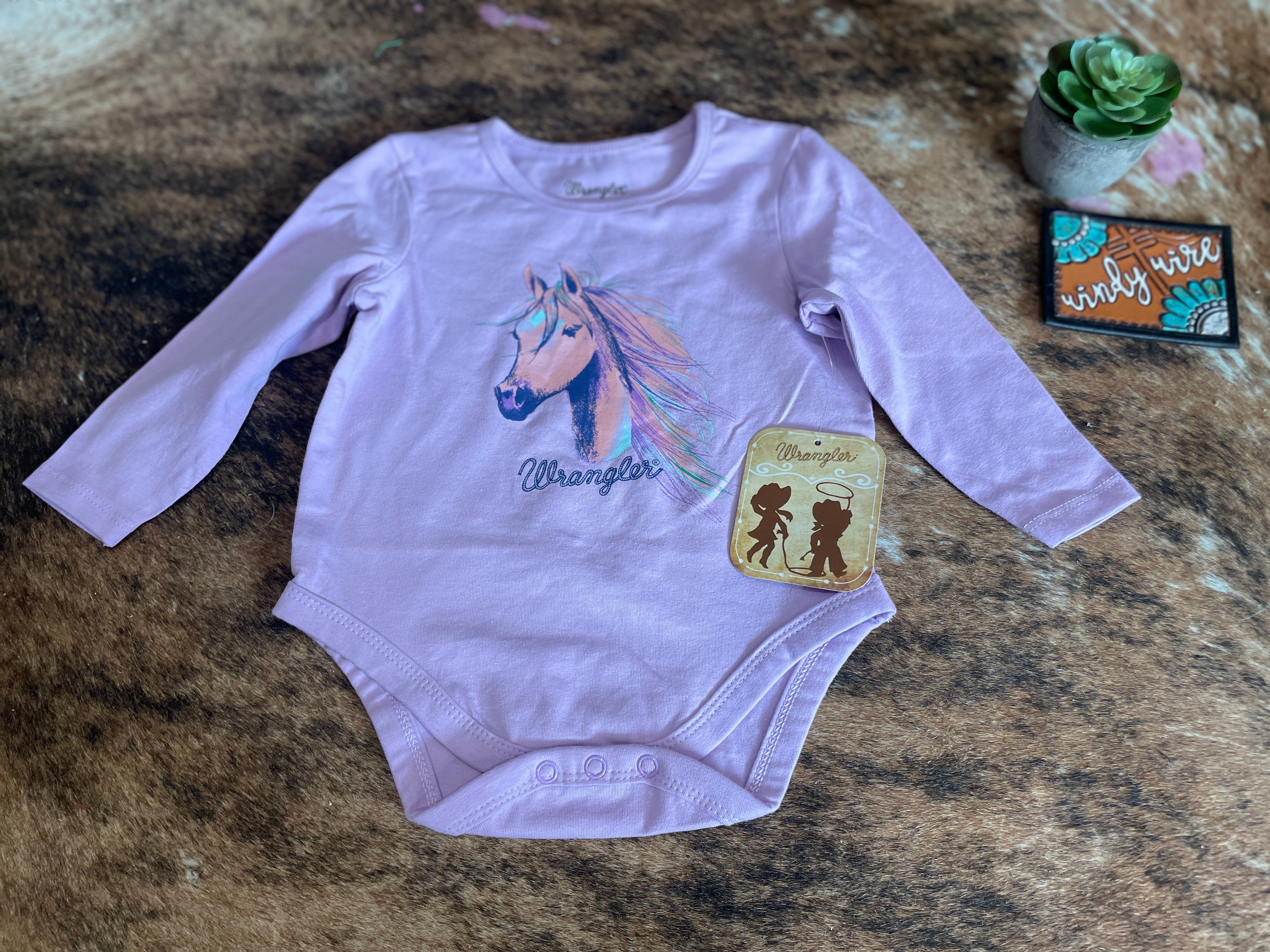 Wrangler Baby Girl Horse Purple Onesie – Leanin' Pole Arena