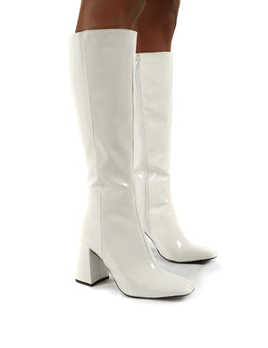 Apology White Patent Knee High Block 