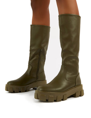 khaki long boots