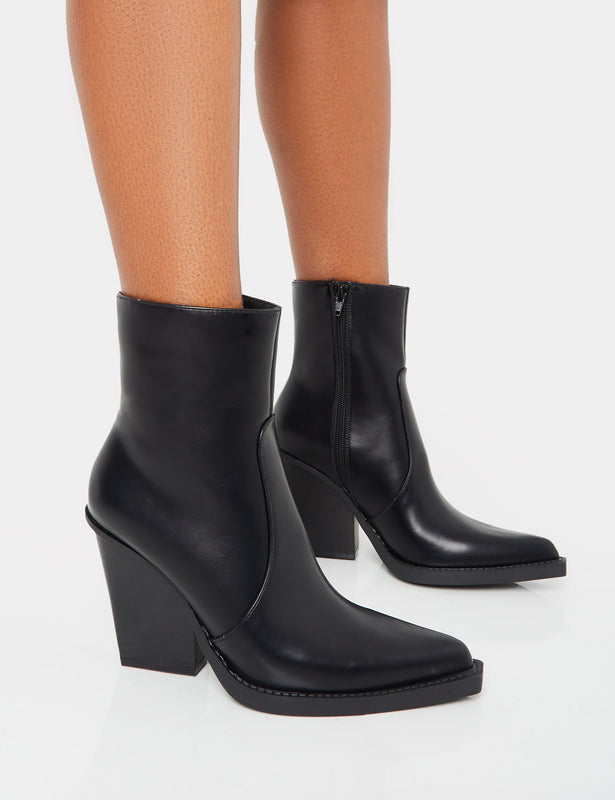 Women Black Solid Block Heeled Boots – Inc5 Shoes