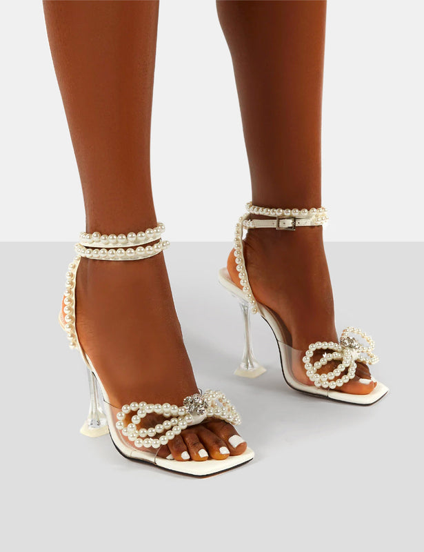 Kinsella White Platform Ankle Strap High Heels