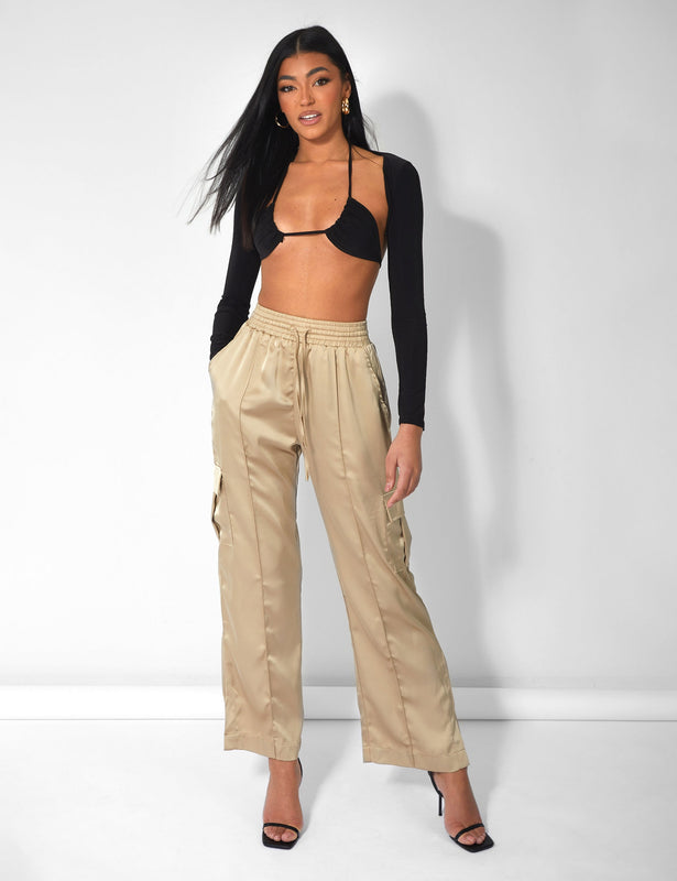 Split Hem Cargo Trousers Black