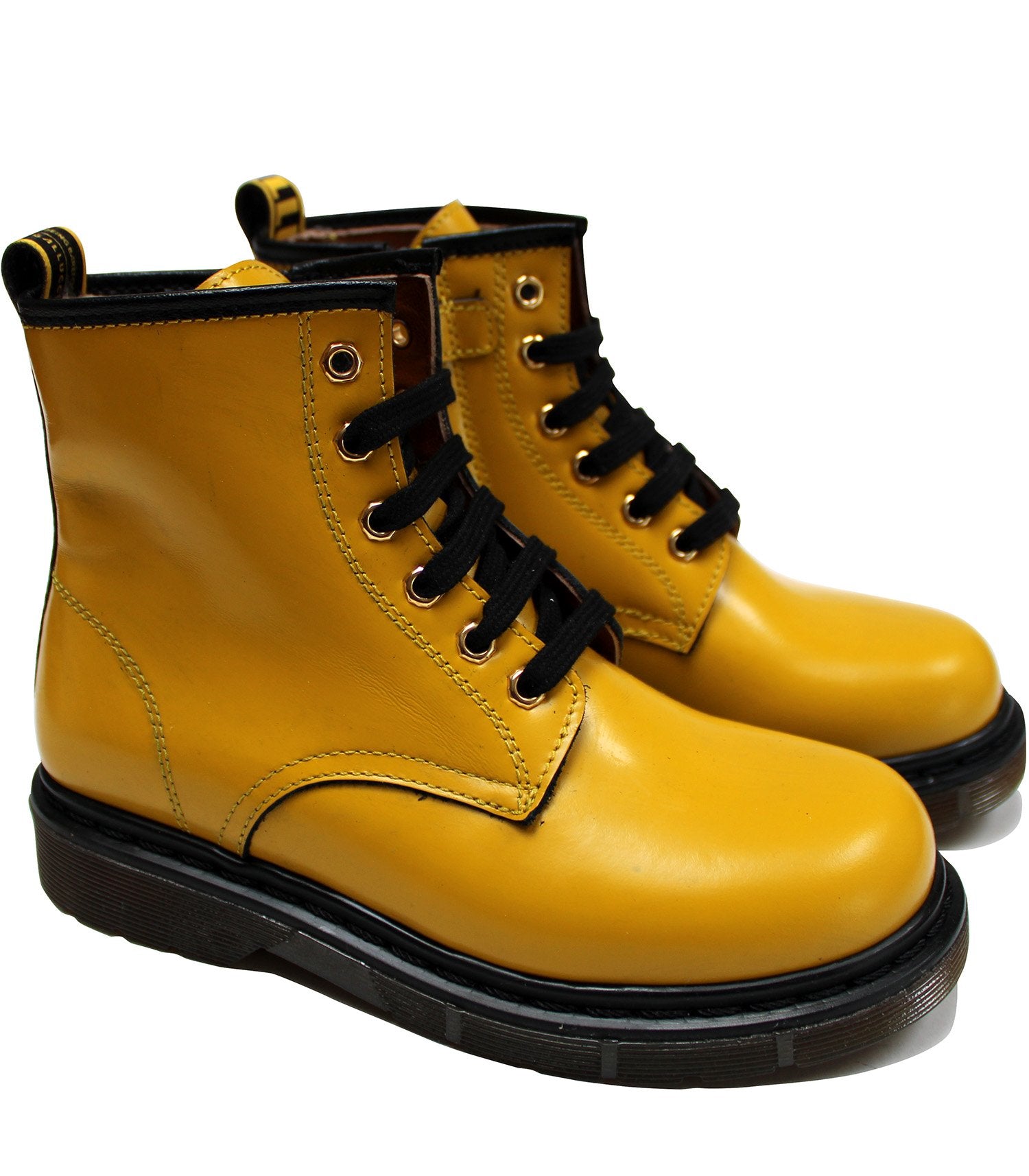 Lace up boots in deep yellow leather 