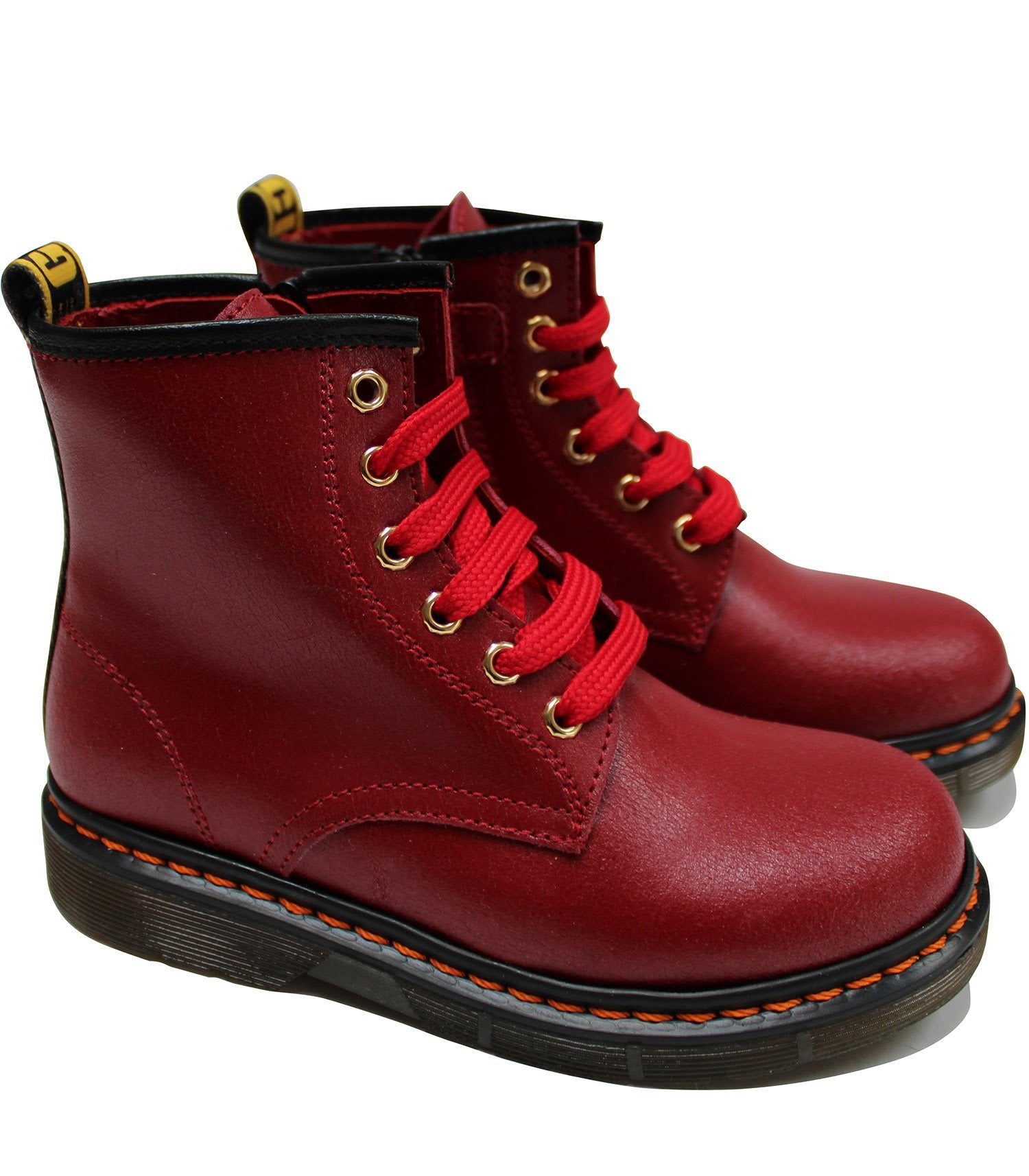 red leather lace up boots