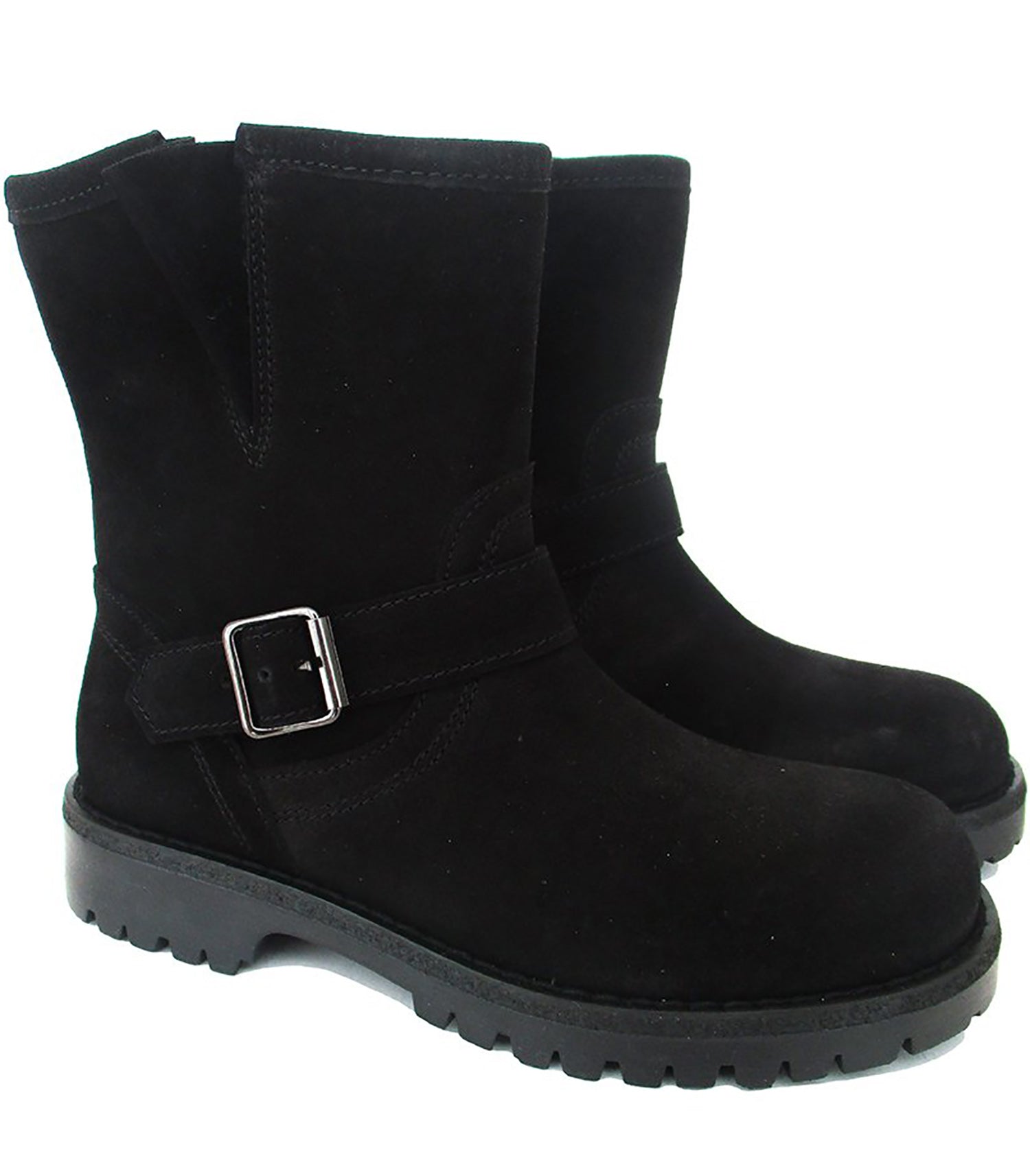 black suede buckle boots