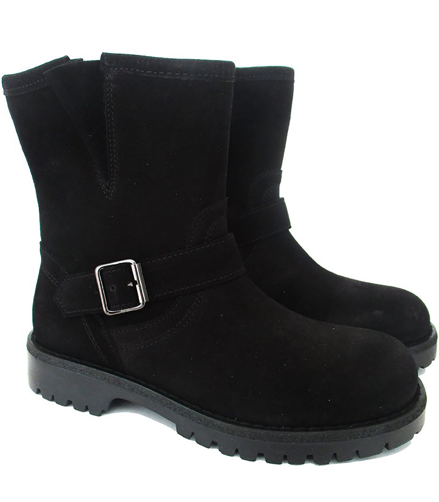 black suede buckle ankle boots