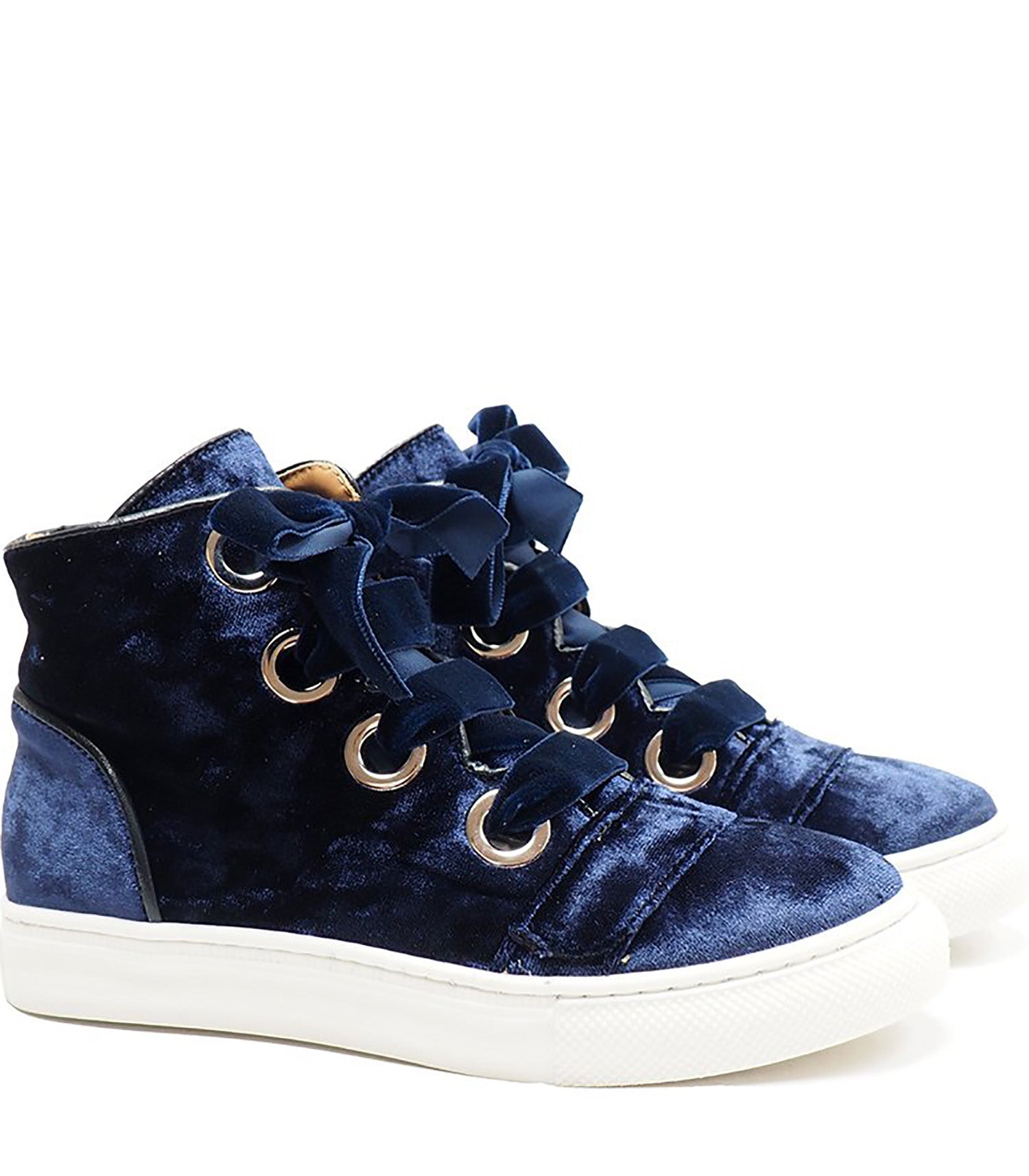 High-top sneakers in blue velvet with 