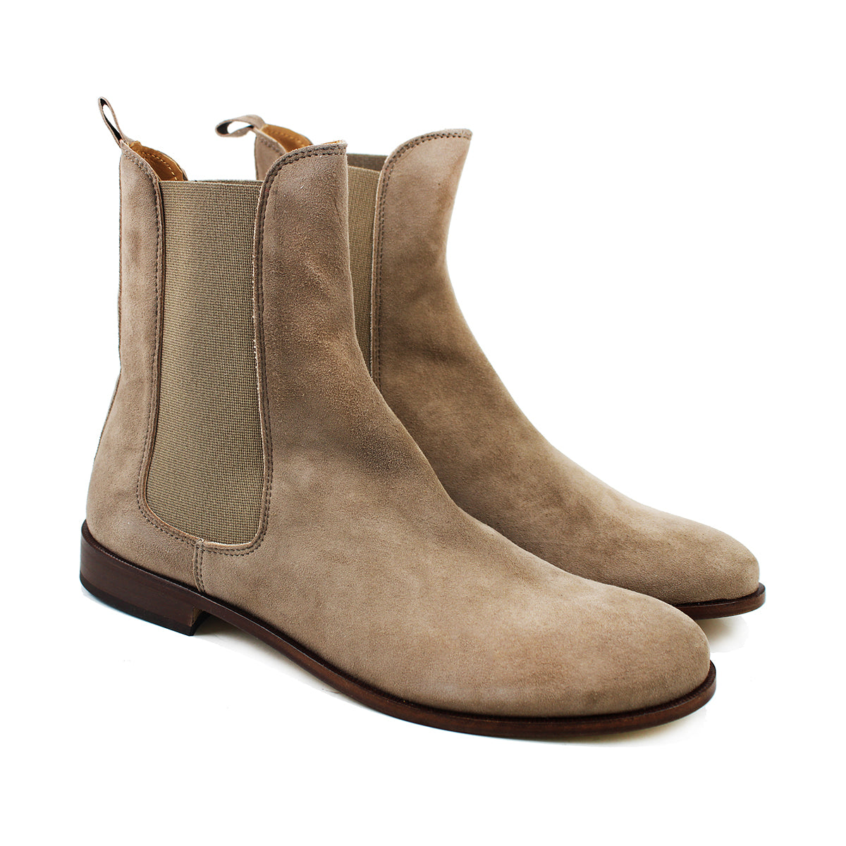 skade en lille skarp Chelsea boot in taupe velour – Gallucci Shoes