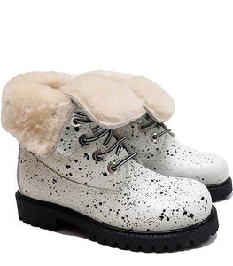 white fur shoes