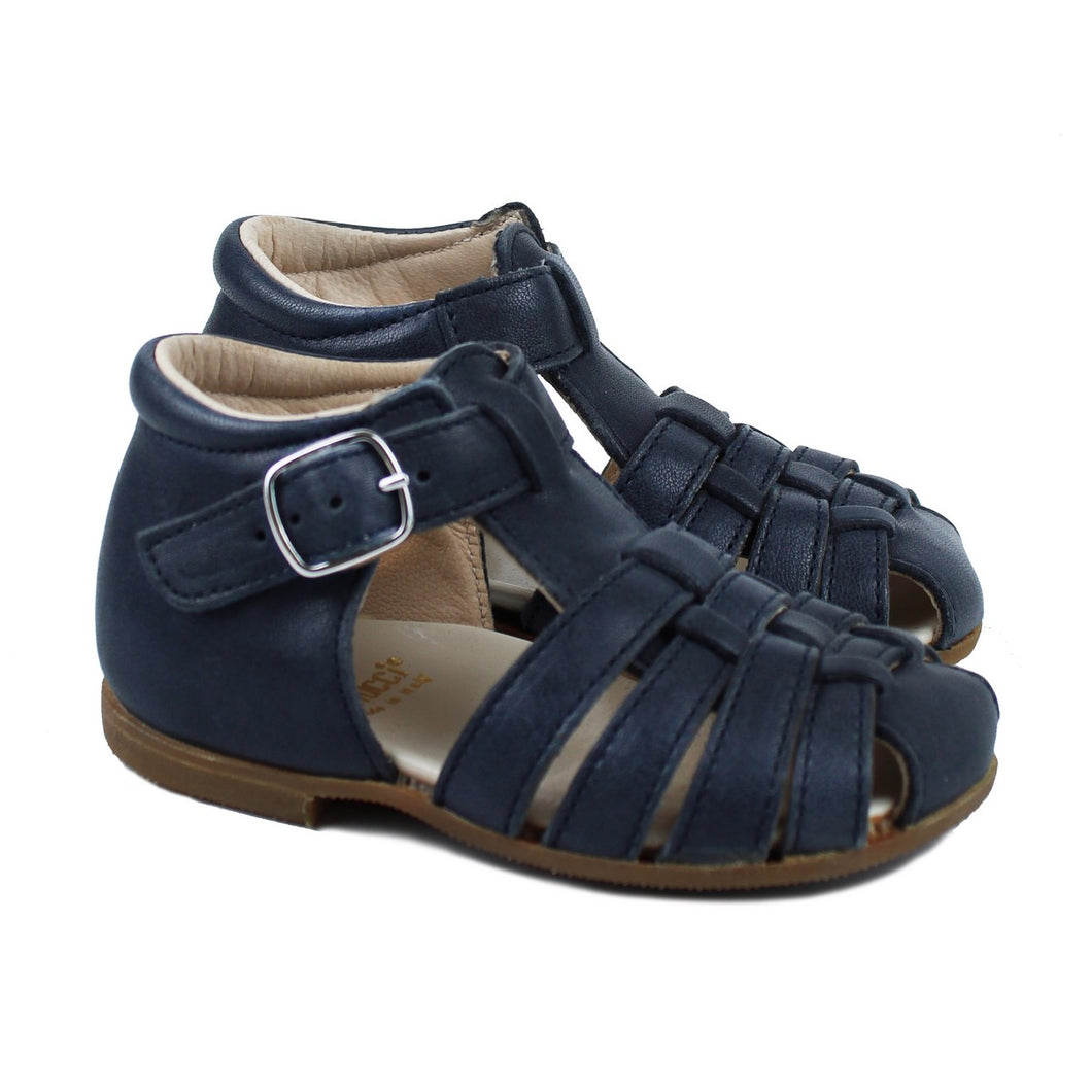 Navy toddler shoes with buckle and rubber sole