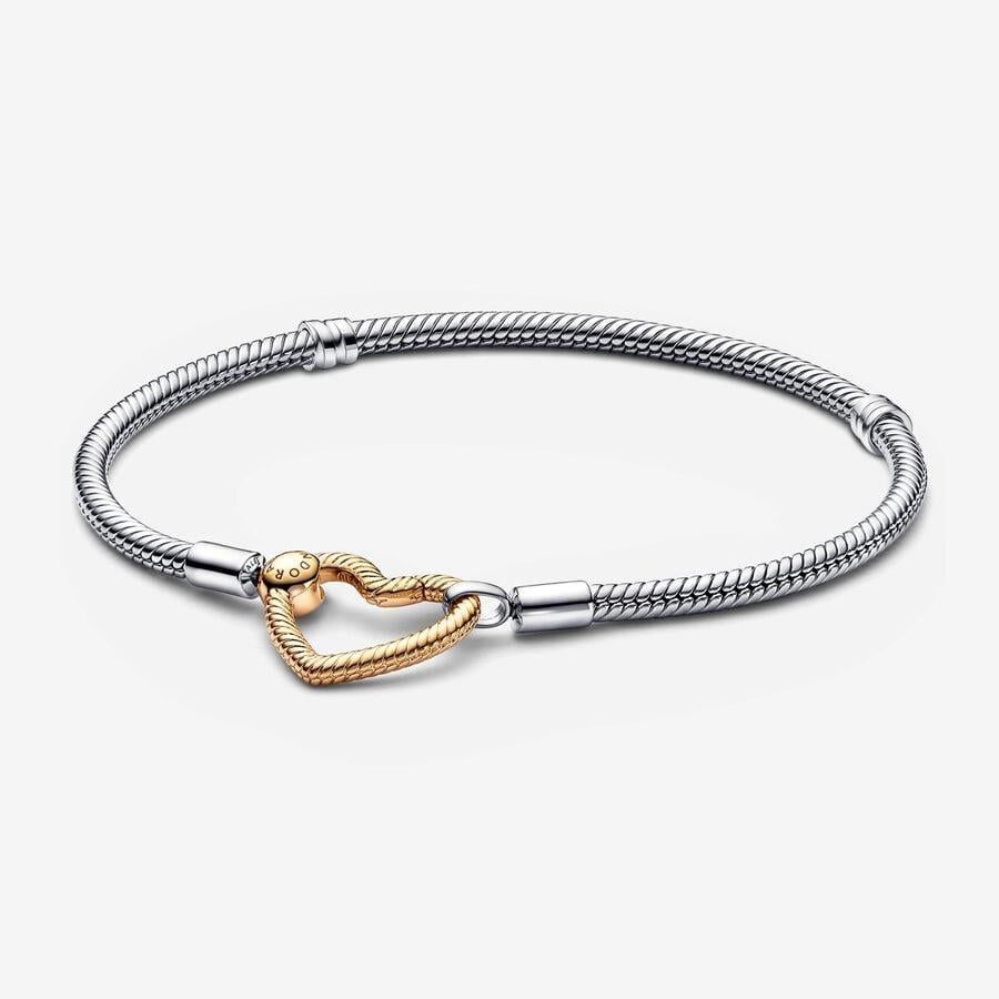 Image of Pandora Moments Heart Closure Snake Chain Bracelet 17 cm