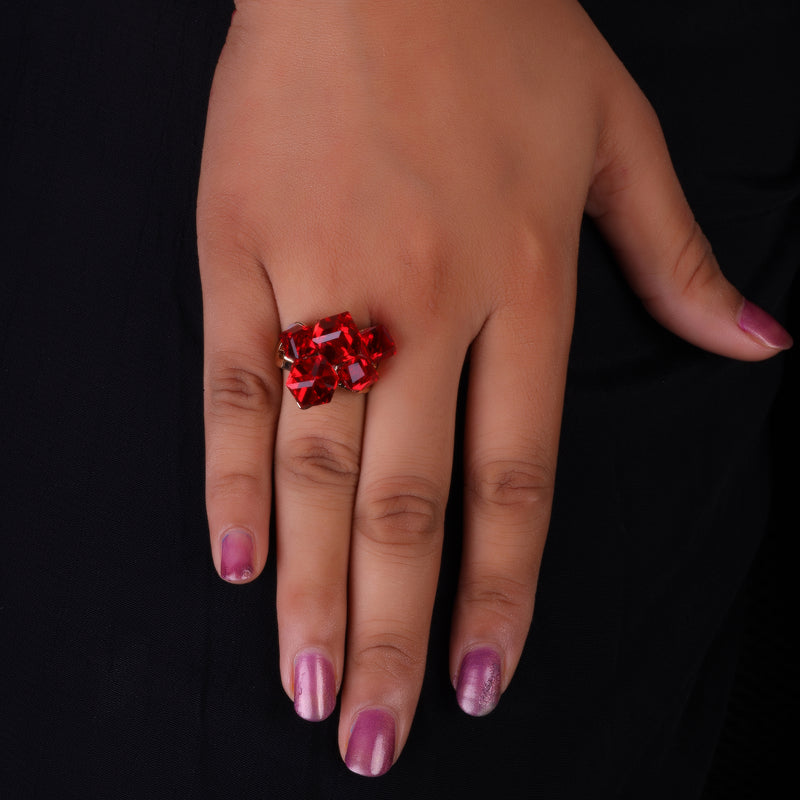 Red crystal adjustable Ring