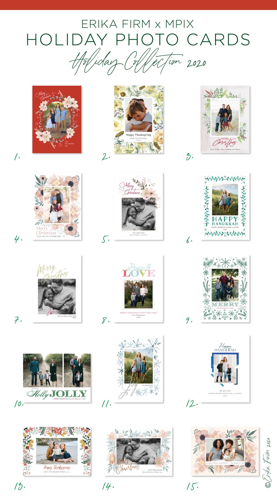 Erika Firm's holiday collection of photo cards for mPIX 2020